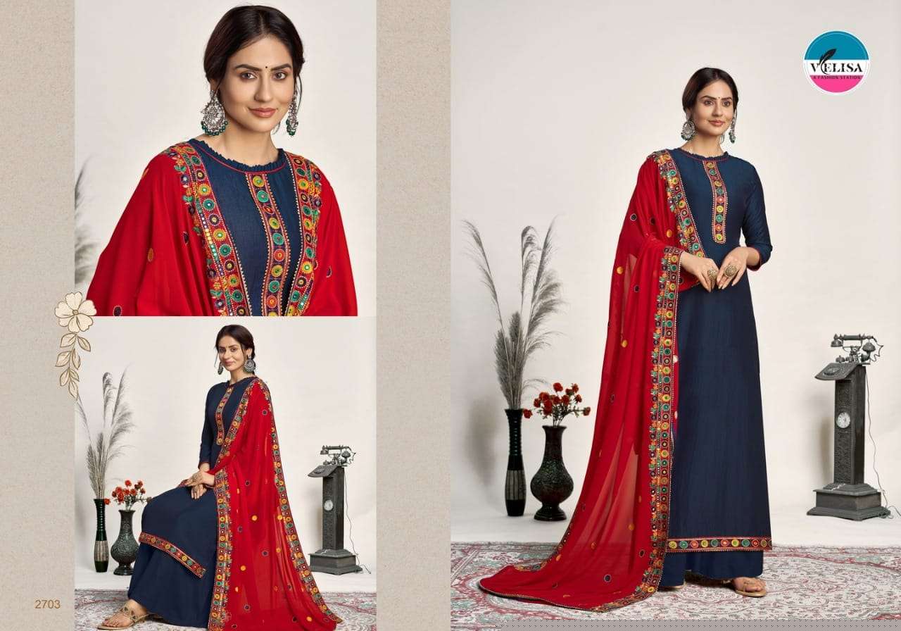 KAZI BY VELISA 2701 TO 2704 SERIES BEAUTIFUL STYLISH SHARARA SUITS FANCY COLORFUL CASUAL WEAR & ETHNIC WEAR & READY TO WEAR PURE PARAMPARA SILK DRESSES AT WHOLESALE PRICE