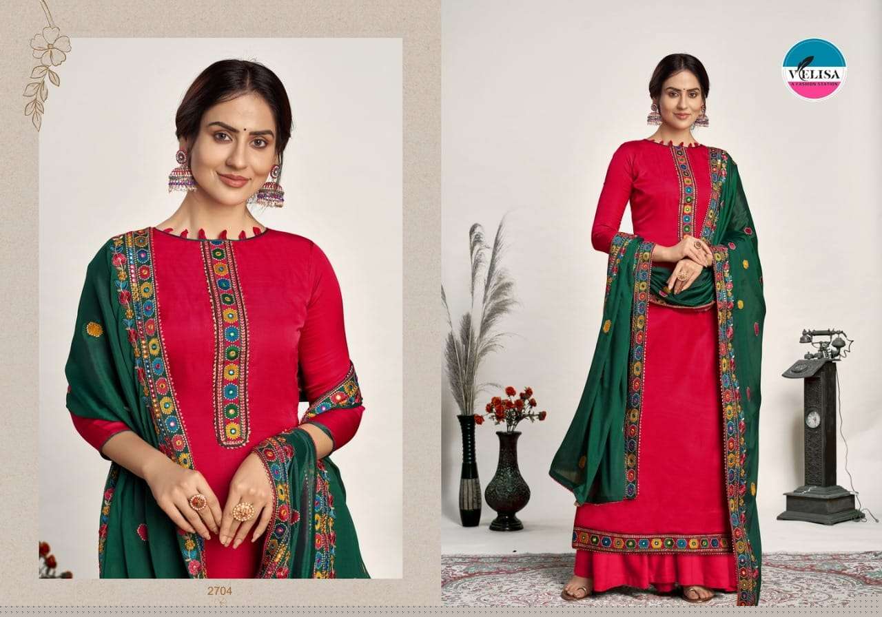 KAZI BY VELISA 2701 TO 2704 SERIES BEAUTIFUL STYLISH SHARARA SUITS FANCY COLORFUL CASUAL WEAR & ETHNIC WEAR & READY TO WEAR PURE PARAMPARA SILK DRESSES AT WHOLESALE PRICE