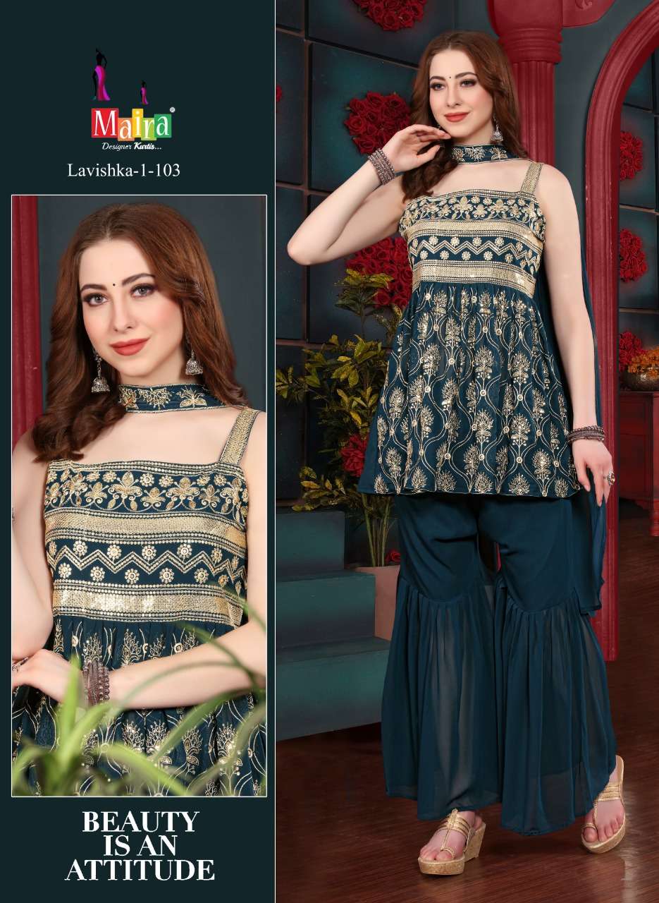 LAVISHKA VOL-1 BY MAIRA 101 TO 108 SERIES BEAUTIFUL SHRARA SUITS COLORFUL STYLISH FANCY CASUAL WEAR & ETHNIC WEAR HEAVY BLOOMING GEORGETTE DRESSES AT WHOLESALE PRICE