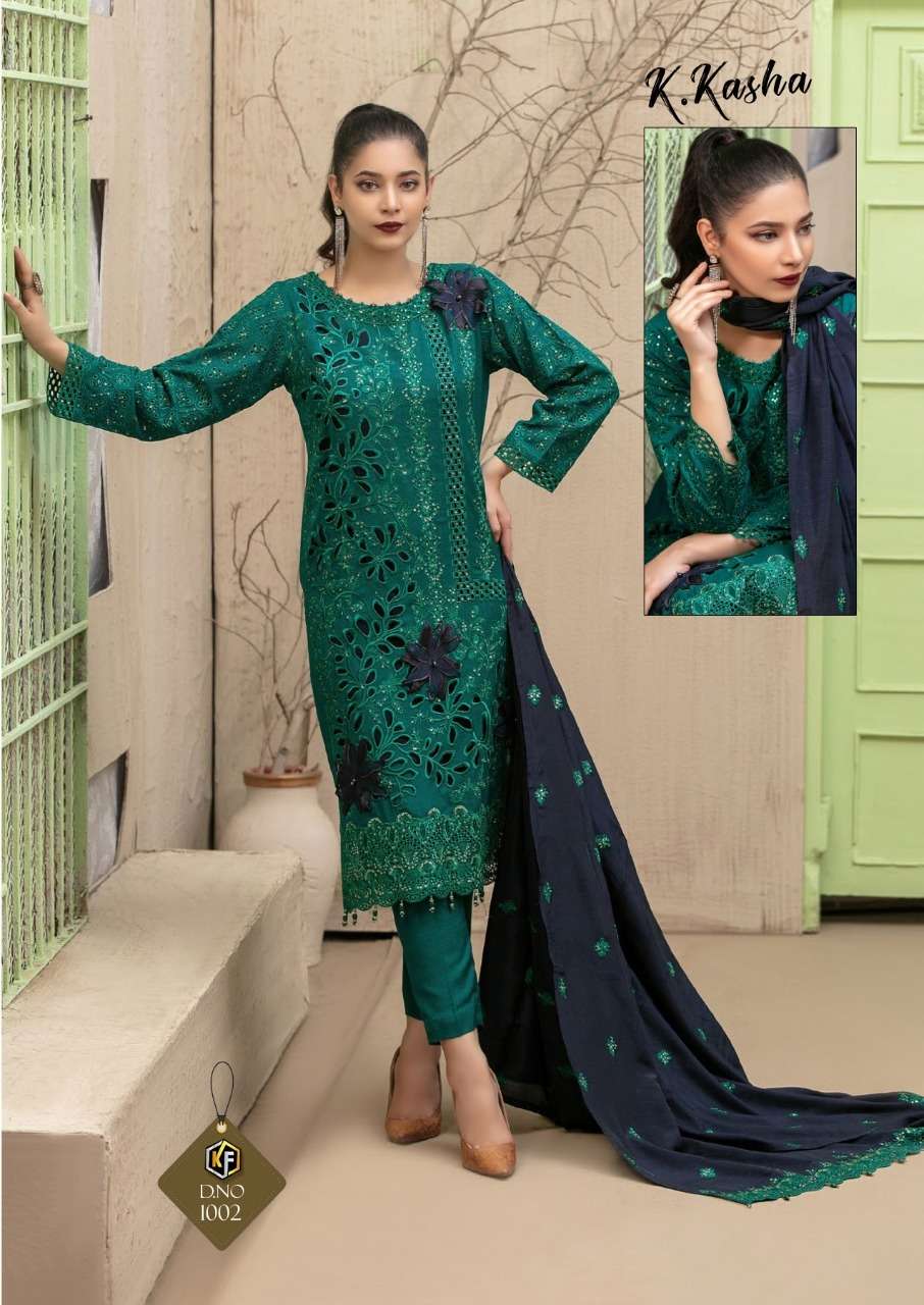 K.KASHA BY KEVAL FAB 1001 TO 1006 SERIES BEAUTIFUL SUITS COLORFUL STYLISH FANCY CASUAL WEAR & ETHNIC WEAR HEAVY COTTON PRINT DRESSES AT WHOLESALE PRICE