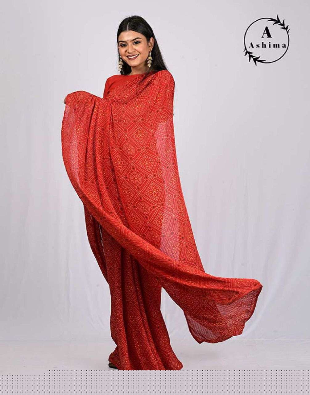 CROCH BANDHEJ BY ASHIMA 401 TO 408 SERIES INDIAN TRADITIONAL WEAR COLLECTION BEAUTIFUL STYLISH FANCY COLORFUL PARTY WEAR & OCCASIONAL WEAR DULL MOSS SAREES AT WHOLESALE PRICE