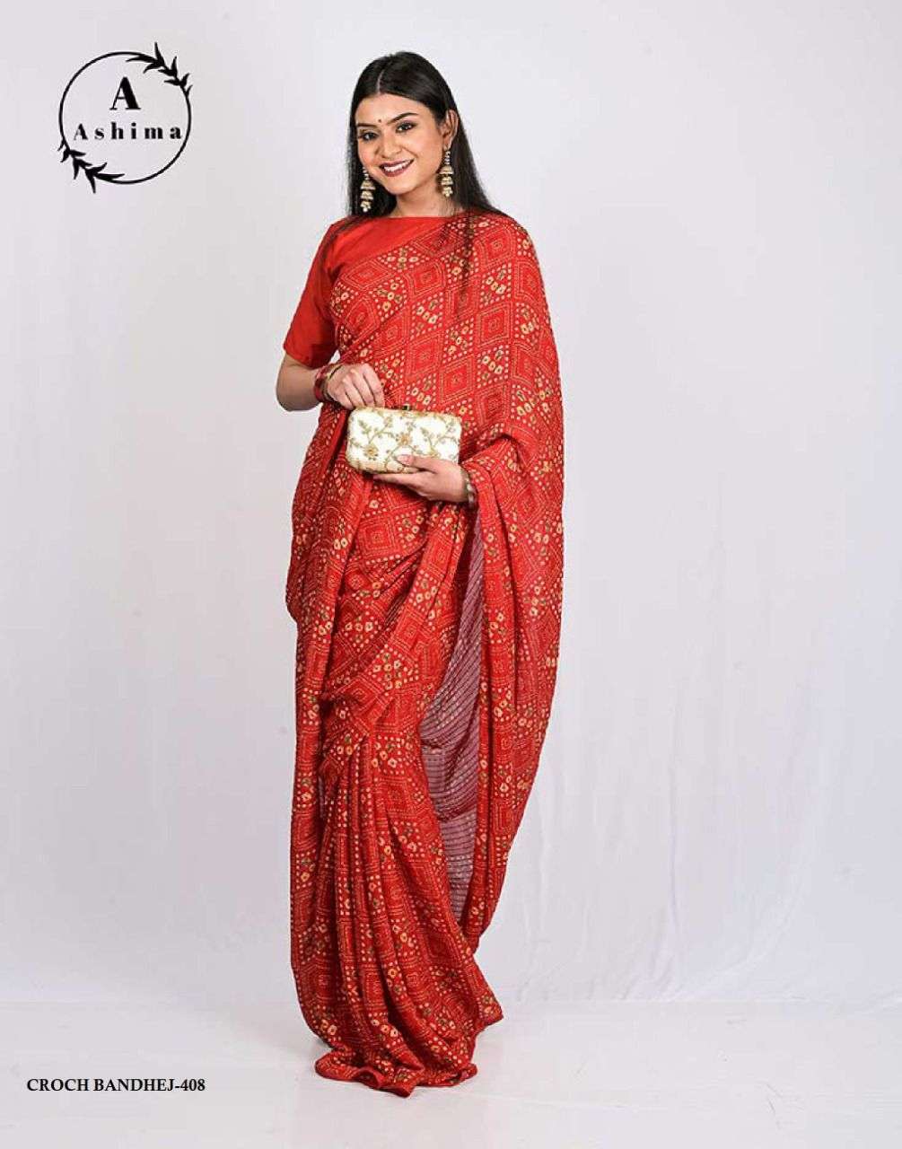 CROCH BANDHEJ BY ASHIMA 401 TO 408 SERIES INDIAN TRADITIONAL WEAR COLLECTION BEAUTIFUL STYLISH FANCY COLORFUL PARTY WEAR & OCCASIONAL WEAR DULL MOSS SAREES AT WHOLESALE PRICE