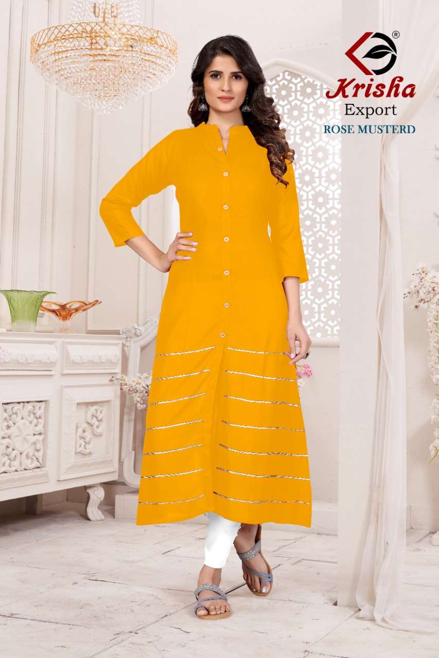 ROSE VOL-1 BY KRISHA EXPORTS 01 TO 05 SERIES DESIGNER STYLISH FANCY COLORFUL BEAUTIFUL PARTY WEAR & ETHNIC WEAR COLLECTION HEAVY RAYON WITH WORK KURTIS AT WHOLESALE PRICE