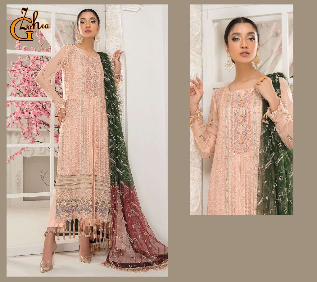 G ZAHRA HIT DESIGN 3003 COLOURS BY FASHID WHOLESALE 3003-A TO 3003-D SERIES Z DESIGNER PAKISTANI SUITS BEAUTIFUL FANCY COLORFUL STYLISH PARTY WEAR & OCCASIONAL WEAR FAUX GEORGETTE WITH EMBROIDERY DRESSES AT WHOLESALE PRICE