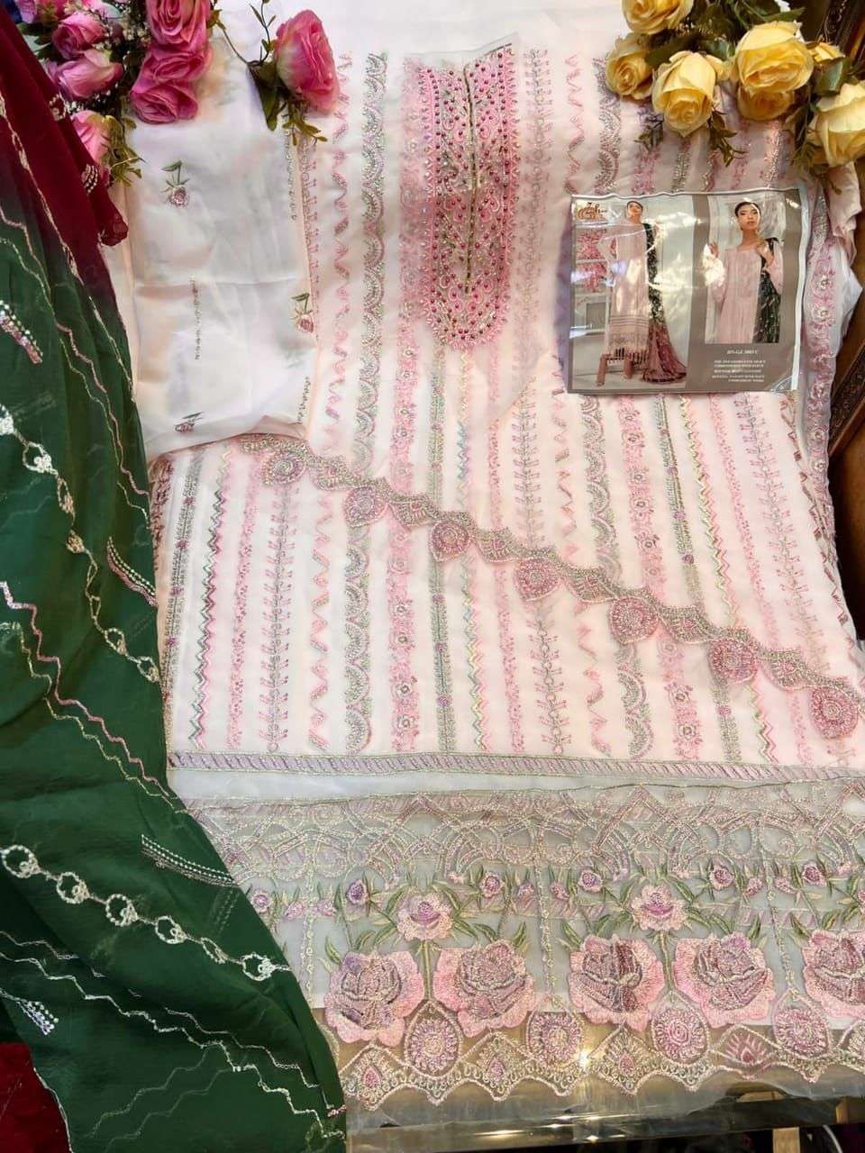 G ZAHRA HIT DESIGN 3003 COLOURS BY FASHID WHOLESALE 3003-A TO 3003-D SERIES Z DESIGNER PAKISTANI SUITS BEAUTIFUL FANCY COLORFUL STYLISH PARTY WEAR & OCCASIONAL WEAR FAUX GEORGETTE WITH EMBROIDERY DRESSES AT WHOLESALE PRICE