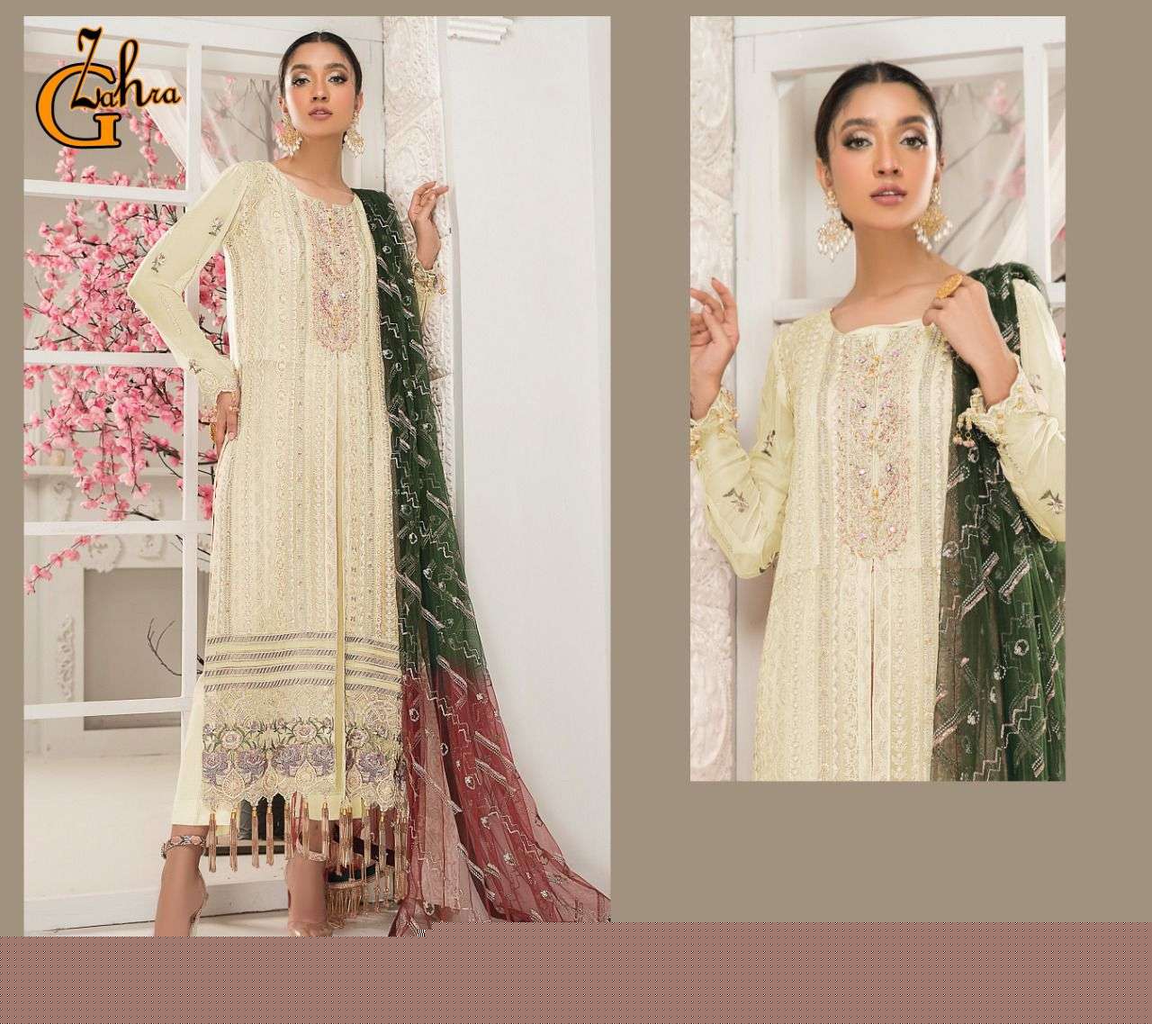 G ZAHRA HIT DESIGN 3003 COLOURS BY FASHID WHOLESALE 3003-A TO 3003-D SERIES Z DESIGNER PAKISTANI SUITS BEAUTIFUL FANCY COLORFUL STYLISH PARTY WEAR & OCCASIONAL WEAR FAUX GEORGETTE WITH EMBROIDERY DRESSES AT WHOLESALE PRICE