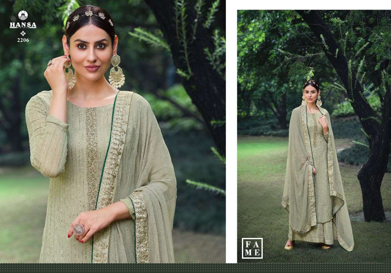 SWARAGINI BY HANSA PRINTS 2201 TO 2206 SERIES BEAUTIFUL SUITS COLORFUL STYLISH FANCY CASUAL WEAR & ETHNIC WEAR PURE BEMBERG GEORGETTE EMBROIDERED DRESSES AT WHOLESALE PRICE