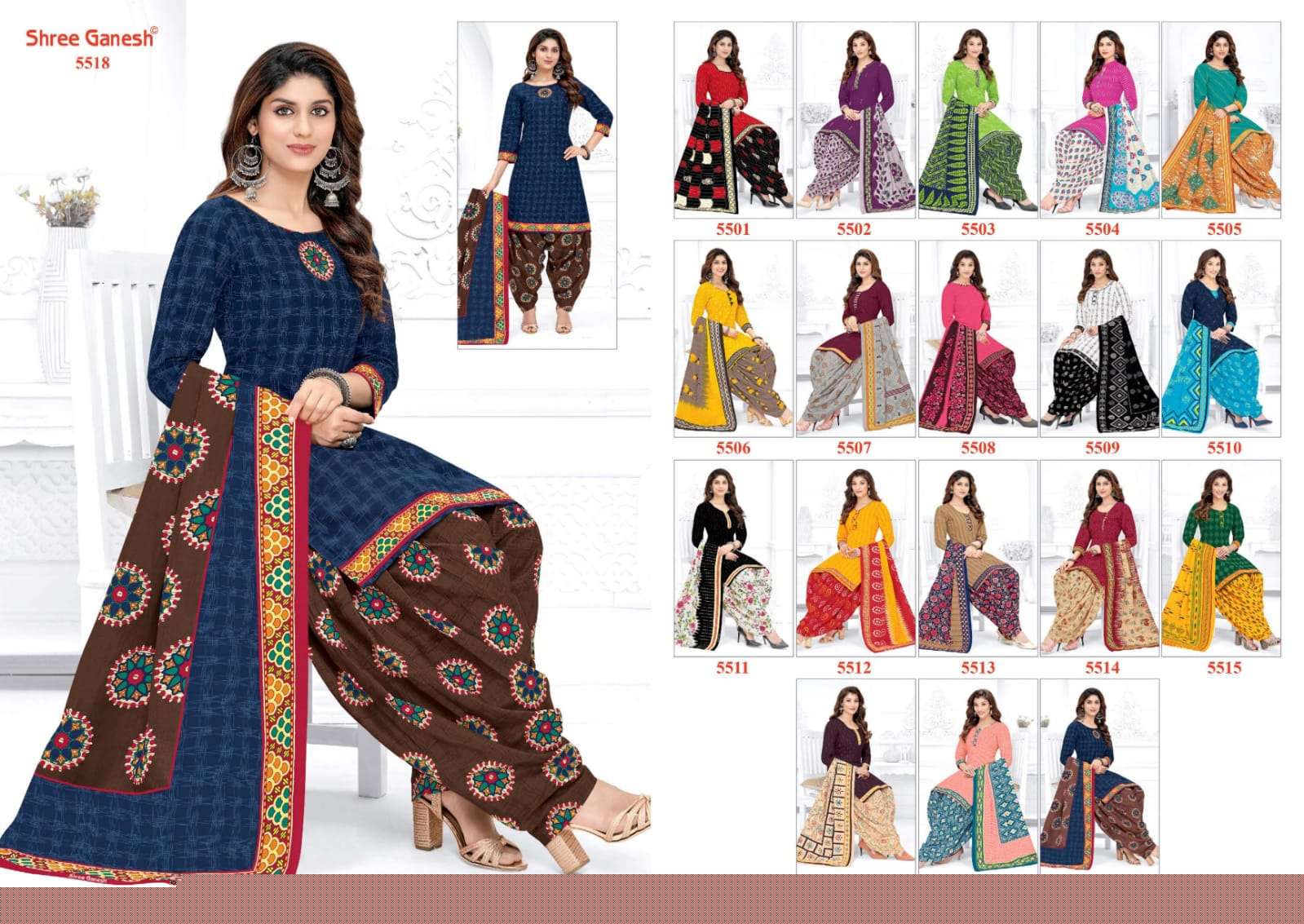 PANCHI VOL-6 BY SHREE GANESH 5501 TO 5518 SERIES BEAUTIFUL STYLISH SUITS FANCY COLORFUL CASUAL WEAR & ETHNIC WEAR & READY TO WEAR HEAVY COTTON PRINTED DRESSES AT WHOLESALE PRICE