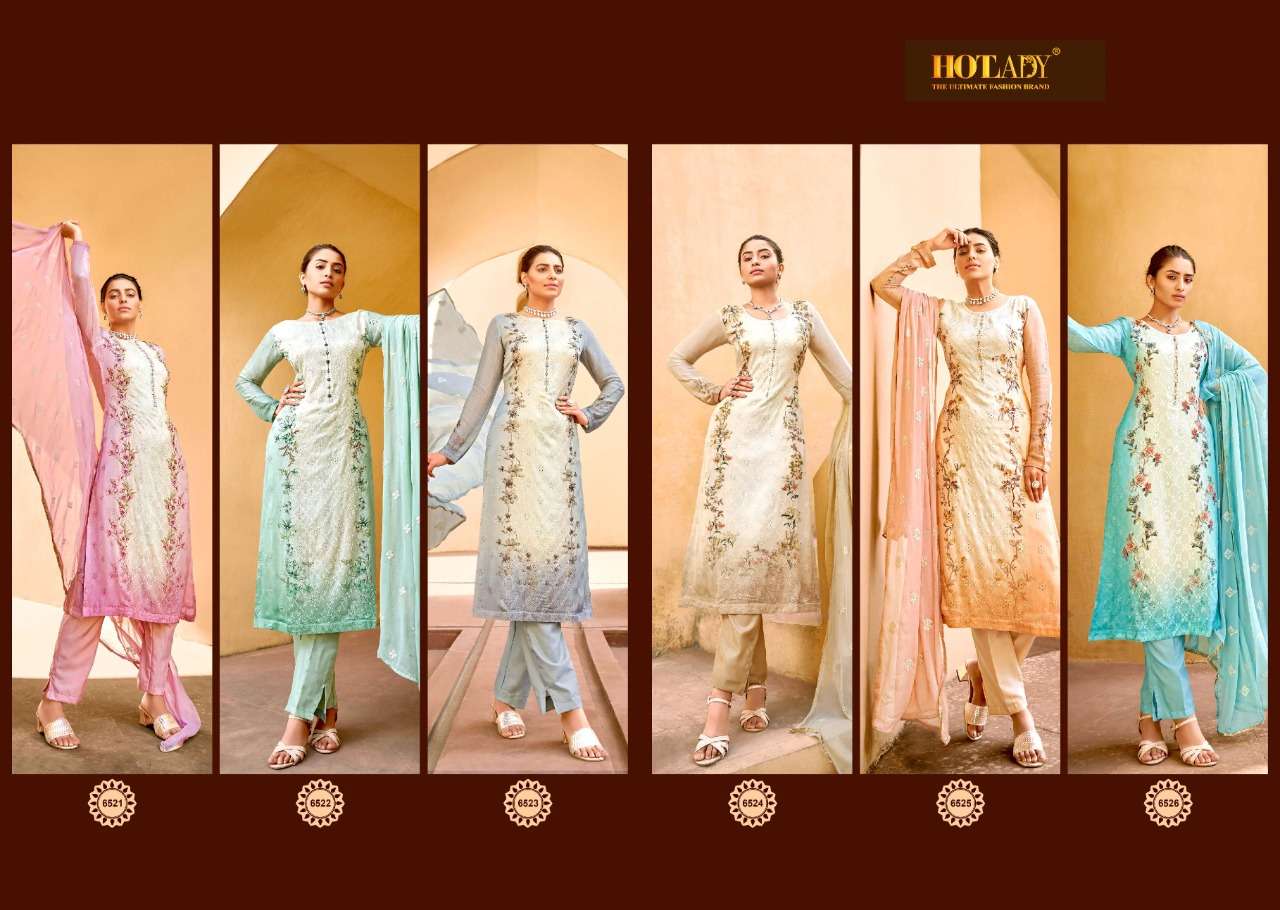 Tasmeen By Hot Lady 6521 To 6526 Series Beautiful Suits Colorful Stylish Fancy Casual Wear & Ethnic Wear Viscose Chinnon Chiffon Dresses At Wholesale Price