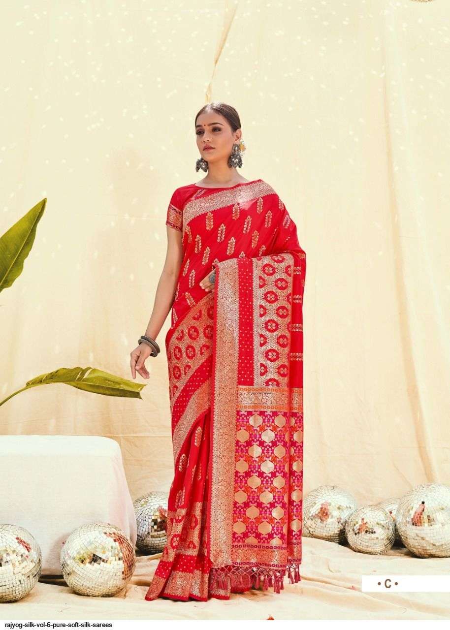 RAJYOG SILK VOL-6 BY SHANGRILA A TO F SERIES INDIAN TRADITIONAL WEAR COLLECTION BEAUTIFUL STYLISH FANCY COLORFUL PARTY WEAR & OCCASIONAL WEAR SOFT SILK SAREES AT WHOLESALE PRICE