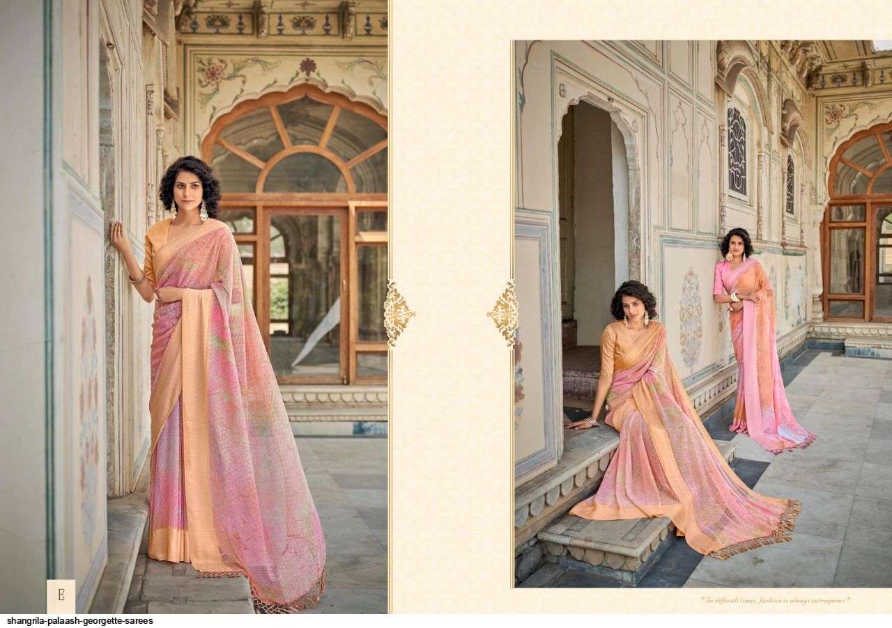 PALAASH BY SHANGRILA A TO L SERIES INDIAN TRADITIONAL WEAR COLLECTION BEAUTIFUL STYLISH FANCY COLORFUL PARTY WEAR & OCCASIONAL WEAR SOFT GEORGETTE SAREES AT WHOLESALE PRICE