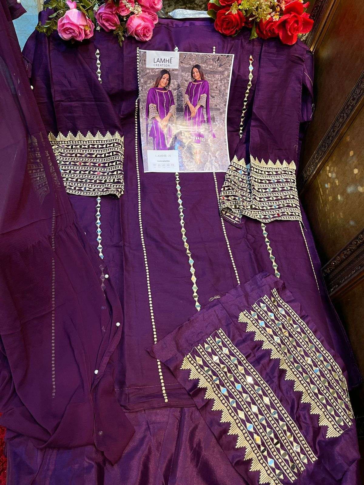 LAMHE VOL-1 NX BY LAMHE CREATION 01-A TO 01-C SERIES DESIGNER PAKISTANI SUITS BEAUTIFUL STYLISH FANCY COLORFUL PARTY WEAR & OCCASIONAL WEAR JAM COTTON EMBROIDERED DRESSES AT WHOLESALE PRICE