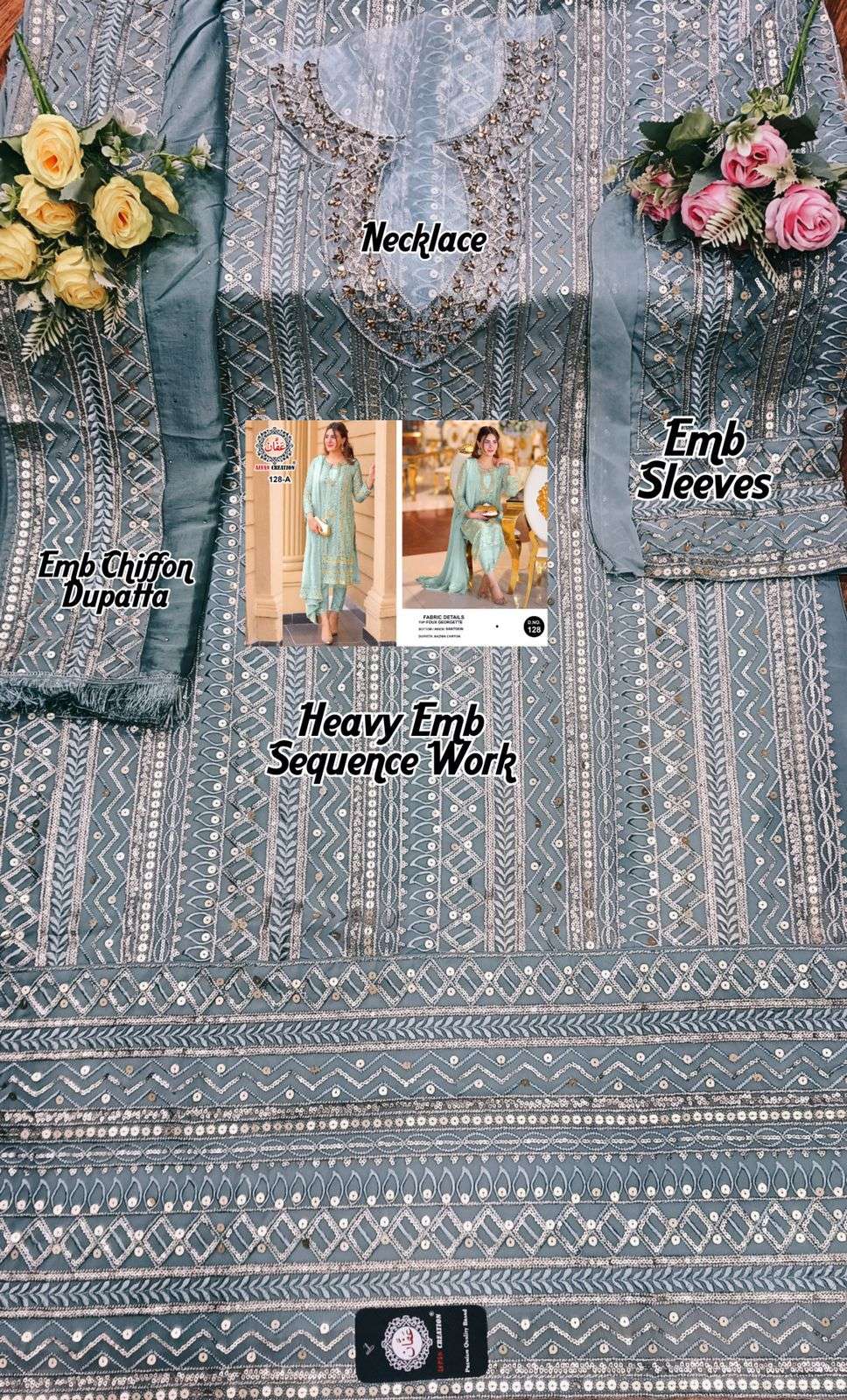 AFFAN CREATION HIT DESIGN 128 COLOURS BY AFFAN CREATION 128-A TO 128-D SERIES BEAUTIFUL PAKISTANI SUITS COLORFUL STYLISH FANCY CASUAL WEAR & ETHNIC WEAR FAUX GEORGETTE WITH EMBROIDERY DRESSES AT WHOLESALE PRICE