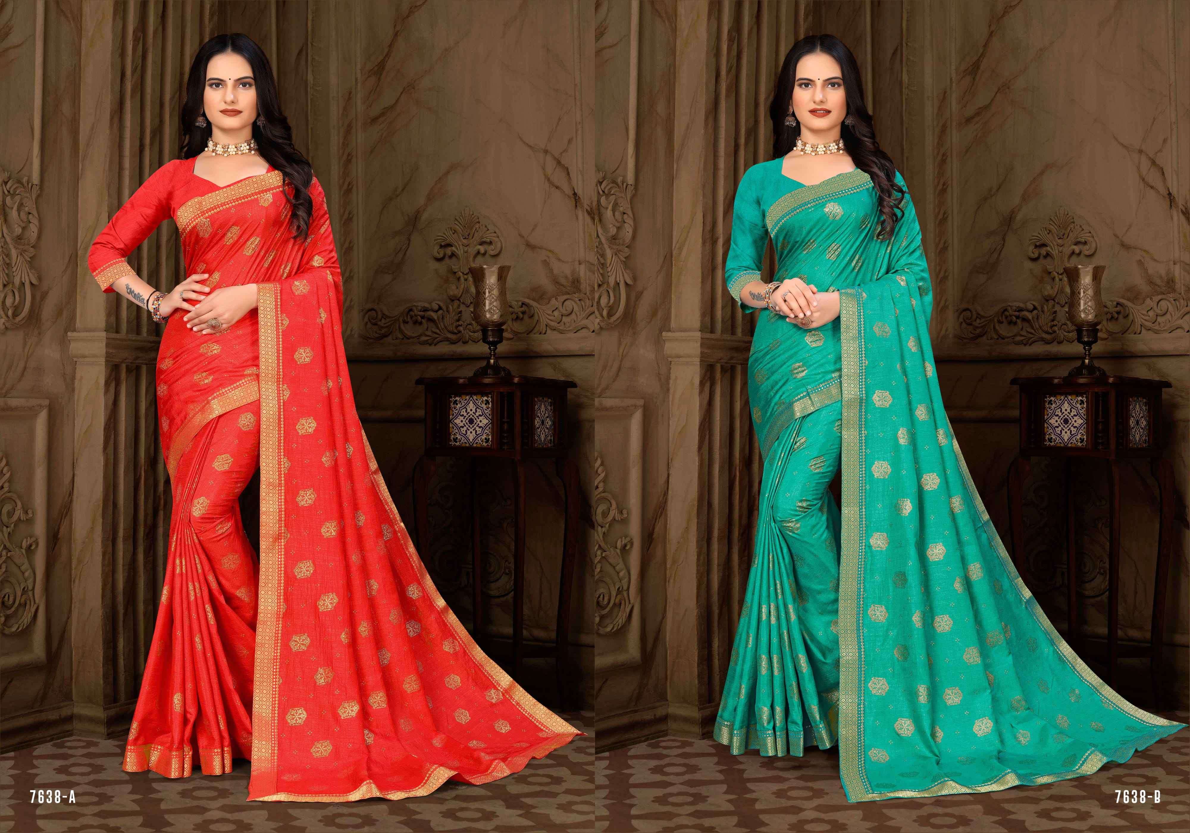 PISTA RABDI VOL-3 BY INDIAN WOMEN 7638-A TO 7638-H SERIES INDIAN TRADITIONAL WEAR COLLECTION BEAUTIFUL STYLISH FANCY COLORFUL PARTY WEAR & OCCASIONAL WEAR VICHITRA SILK SAREES AT WHOLESALE PRICE