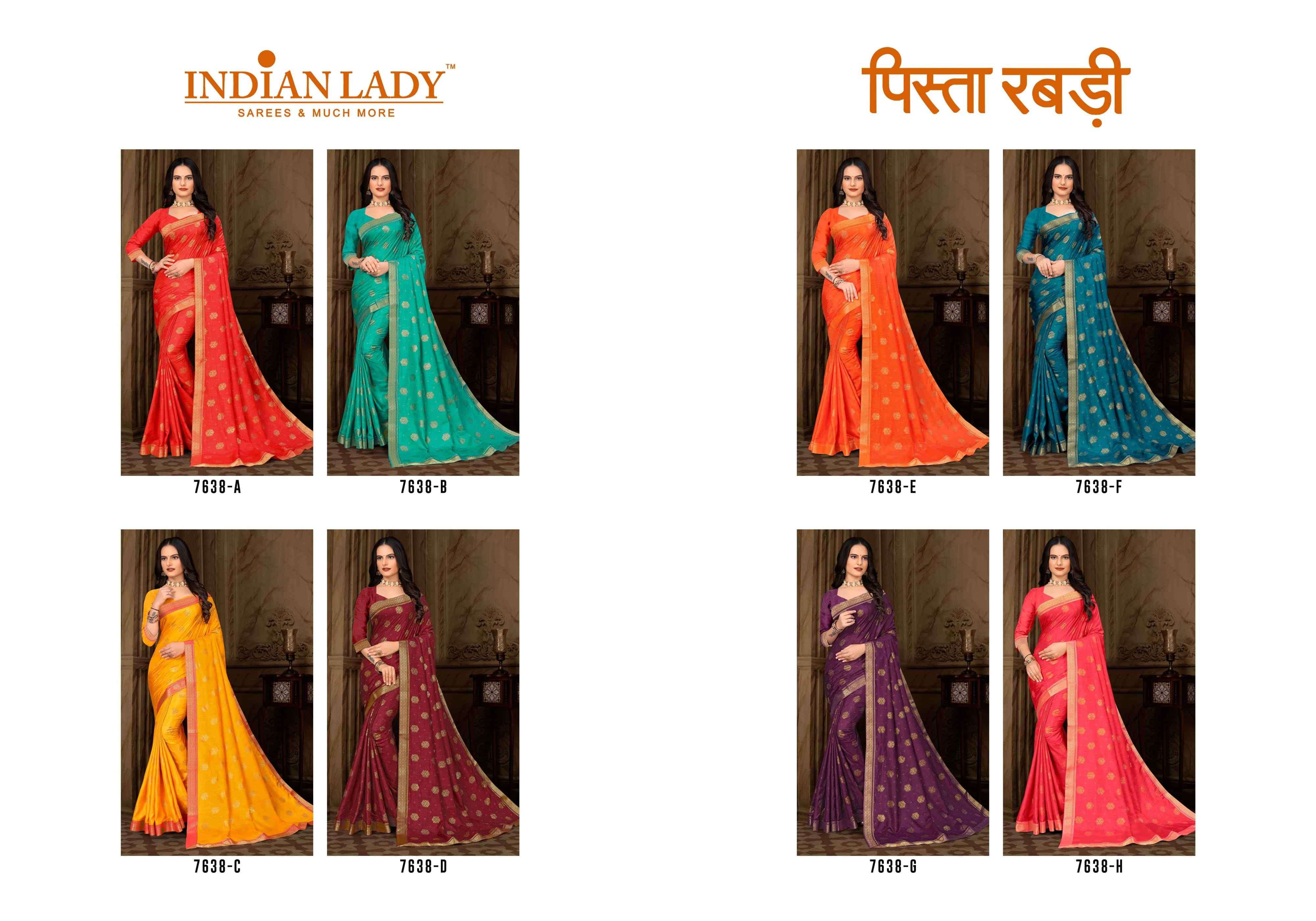 PISTA RABDI VOL-3 BY INDIAN WOMEN 7638-A TO 7638-H SERIES INDIAN TRADITIONAL WEAR COLLECTION BEAUTIFUL STYLISH FANCY COLORFUL PARTY WEAR & OCCASIONAL WEAR VICHITRA SILK SAREES AT WHOLESALE PRICE