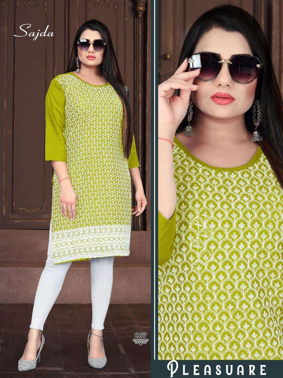 SAJDA BY BEAUTY QUEEN 001 TO 010 SERIES DESIGNER STYLISH FANCY COLORFUL BEAUTIFUL PARTY WEAR & ETHNIC WEAR COLLECTION RAYON WITH WORK KURTIS AT WHOLESALE PRICE