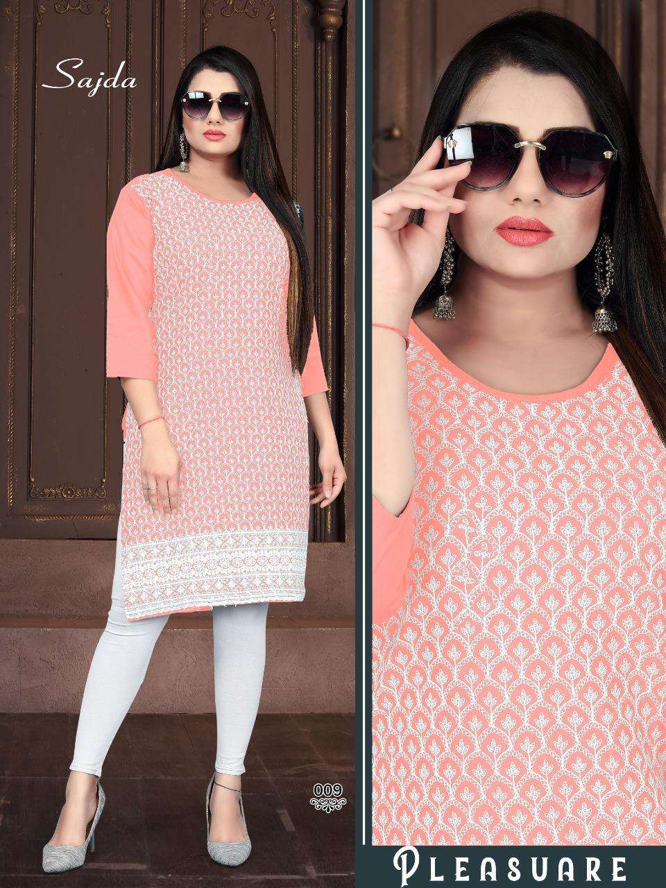 SAJDA BY BEAUTY QUEEN 001 TO 010 SERIES DESIGNER STYLISH FANCY COLORFUL BEAUTIFUL PARTY WEAR & ETHNIC WEAR COLLECTION RAYON WITH WORK KURTIS AT WHOLESALE PRICE