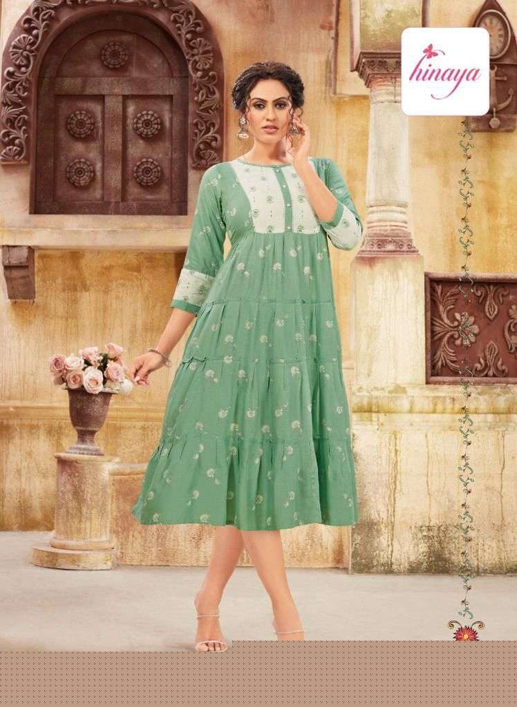 SAANJ VOL-3 BY HINAYA 11001 TO 11005 SERIES DESIGNER STYLISH FANCY COLORFUL BEAUTIFUL PARTY WEAR & ETHNIC WEAR COLLECTION RAYON SLUB KURTIS AT WHOLESALE PRICE