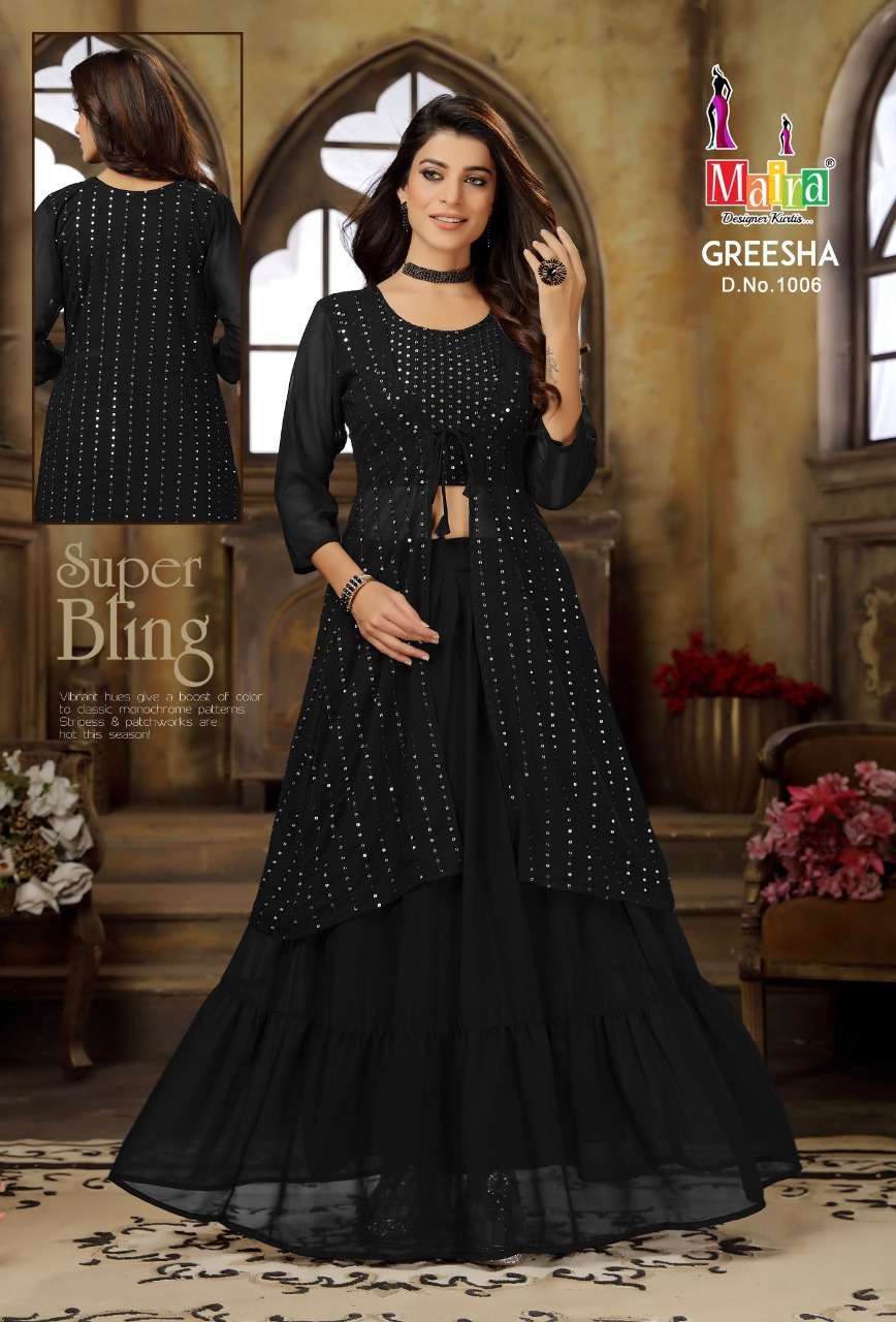 GREESHA BY MAIRA 1001 TO 1006 SERIES DESIGNER STYLISH FANCY COLORFUL BEAUTIFUL PARTY WEAR & ETHNIC WEAR COLLECTION HEAVY GEORGETTE TOPS WITH BOTTOM AT WHOLESALE PRICE