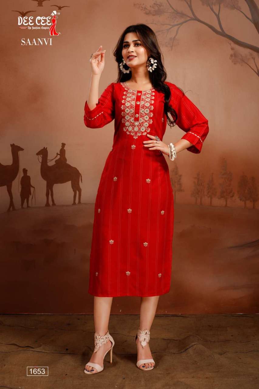 SAANVI BY DEE CEE 1650 TO 1657 SERIES DESIGNER STYLISH FANCY COLORFUL BEAUTIFUL PARTY WEAR & ETHNIC WEAR COLLECTION HEAVY RAYON KURTIS AT WHOLESALE PRICE