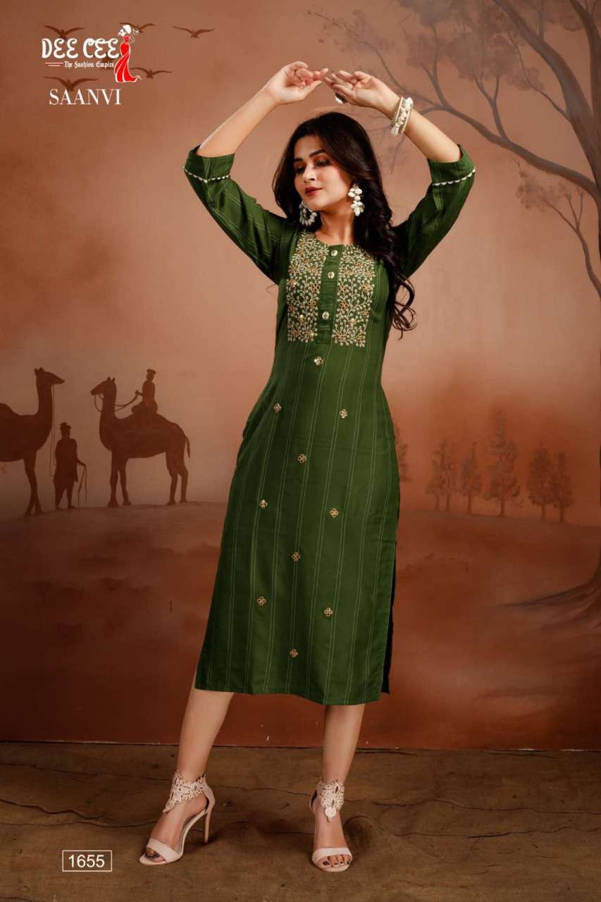 SAANVI BY DEE CEE 1650 TO 1657 SERIES DESIGNER STYLISH FANCY COLORFUL BEAUTIFUL PARTY WEAR & ETHNIC WEAR COLLECTION HEAVY RAYON KURTIS AT WHOLESALE PRICE