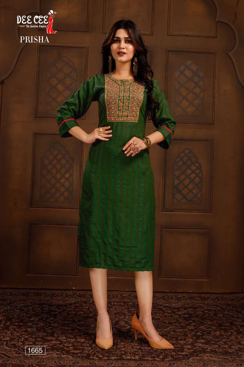 PRISHA BY DEE CEE 1658 TO 1665 SERIES DESIGNER STYLISH FANCY COLORFUL BEAUTIFUL PARTY WEAR & ETHNIC WEAR COLLECTION HEAVY RAYON KURTIS AT WHOLESALE PRICE