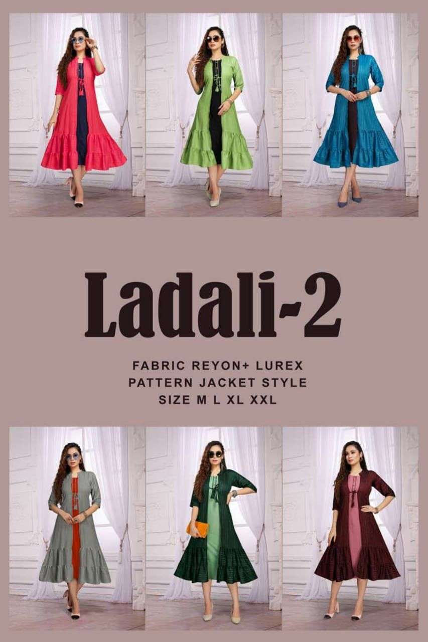 LADALI VOL-2 BY BEAUTY QUEEN 7443-A TO 7443-F SERIES DESIGNER STYLISH FANCY COLORFUL BEAUTIFUL PARTY WEAR & ETHNIC WEAR COLLECTION HEAVY RAYON KURTIS WITH JACKET AT WHOLESALE PRICE