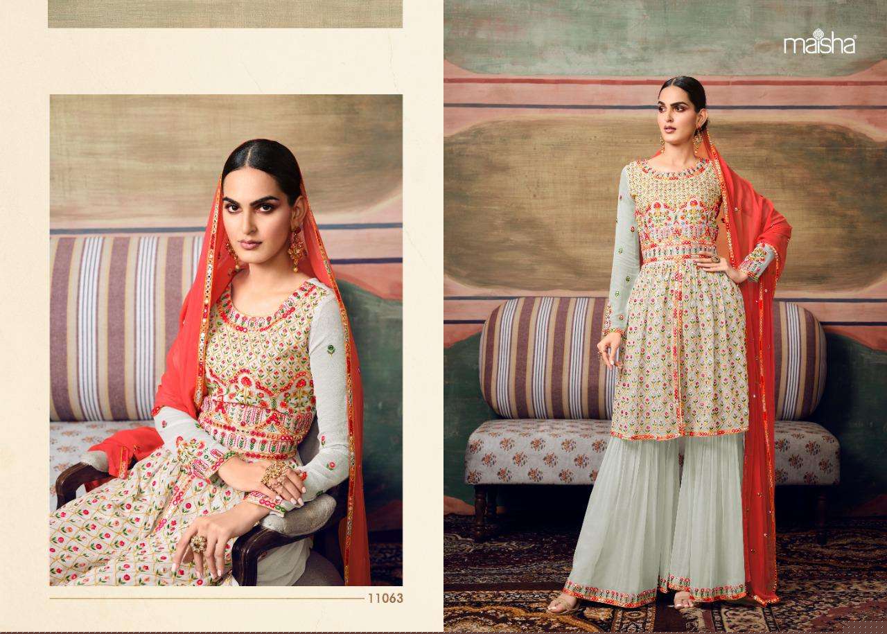 ZAREEN BY MAISHA 11062 TO 11066 SERIES BEAUTIFUL SHARARA SUITS COLORFUL STYLISH FANCY CASUAL WEAR & ETHNIC WEAR PURE GEORGETTE EMBROIDERED DRESSES AT WHOLESALE PRICE