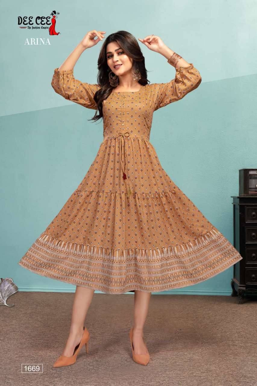 ARINA BY DEE CEE 1666 TO 1673 SERIES DESIGNER STYLISH FANCY COLORFUL BEAUTIFUL PARTY WEAR & ETHNIC WEAR COLLECTION RAYON KURTIS AT WHOLESALE PRICE