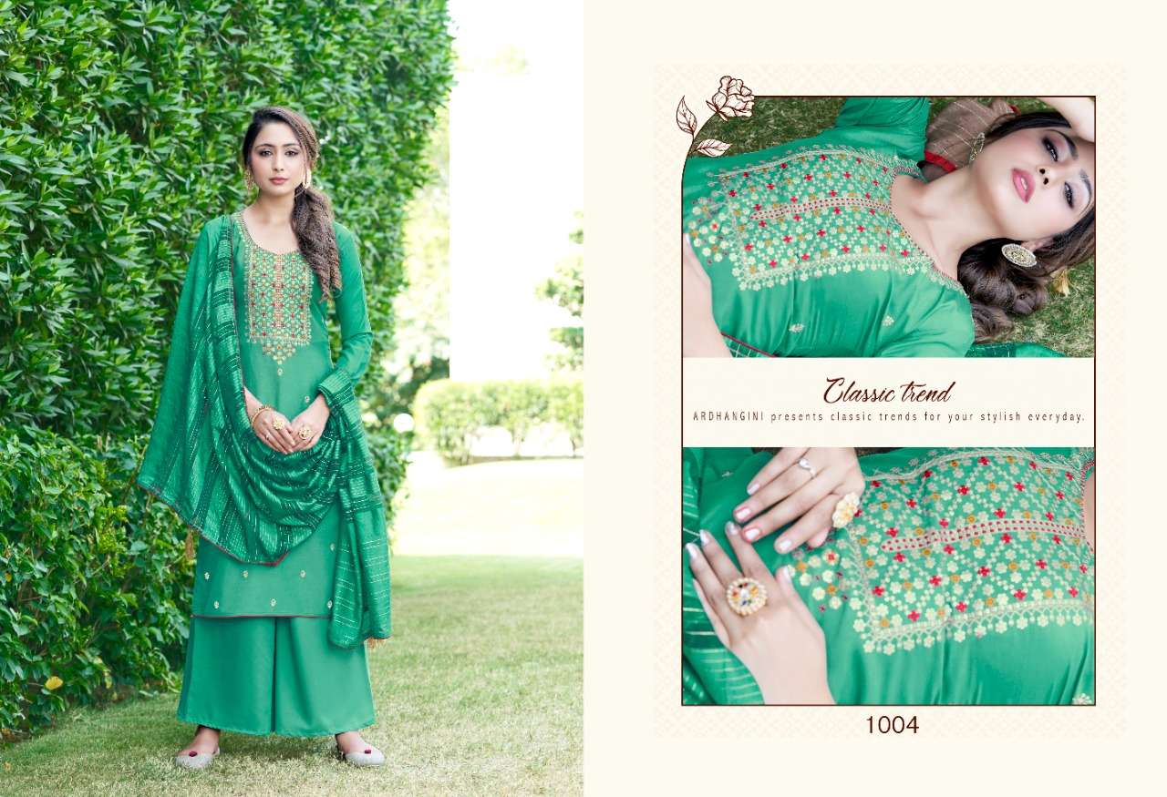 MAHFIL BY SWEETY FASHION 1001 TO 1006 SERIES BEAUTIFUL SUITS COLORFUL STYLISH FANCY CASUAL WEAR & ETHNIC WEAR CREPE EMBROIDERED DRESSES AT WHOLESALE PRICE