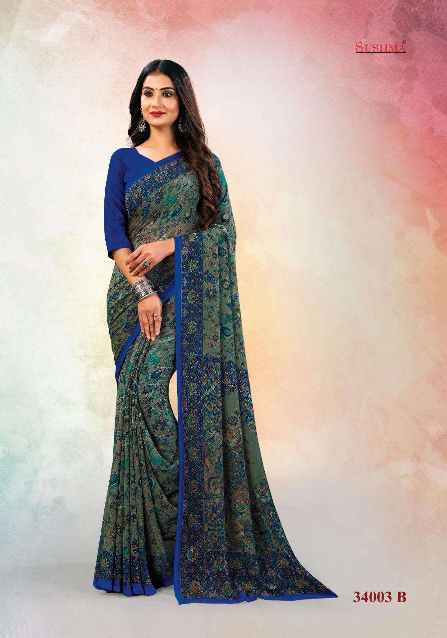 SILKY GEMS BY SUSHMA INDIAN TRADITIONAL WEAR COLLECTION BEAUTIFUL STYLISH FANCY COLORFUL PARTY WEAR & OCCASIONAL WEAR SILK GEORGETTE SAREES AT WHOLESALE PRICE