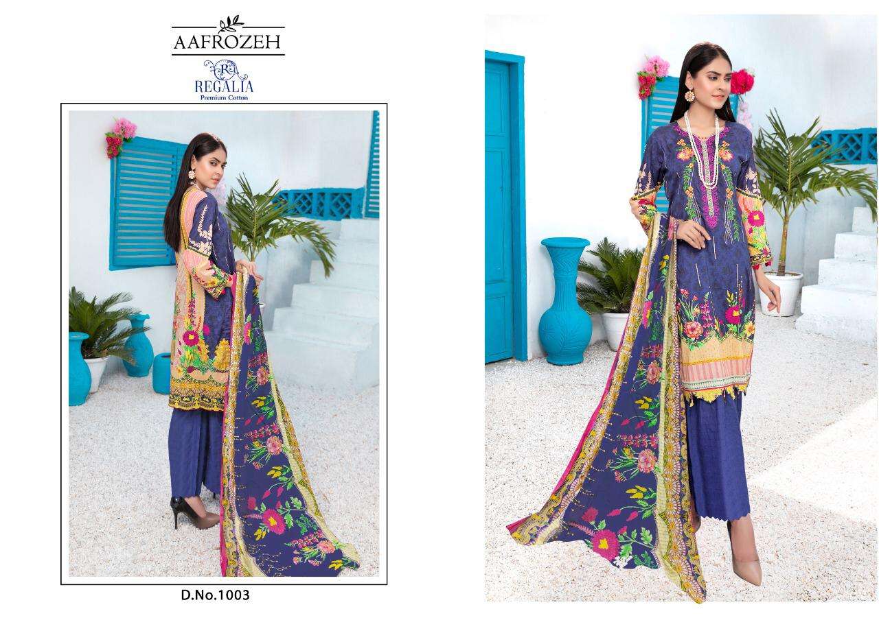 Aafrozeh By Regalia 1001 To 1006 Series Beautiful Stylish Suits Fancy Colorful Casual Wear & Ethnic Wear & Ready To Wear Heavy Cotton Printed Dresses At Wholesale Price