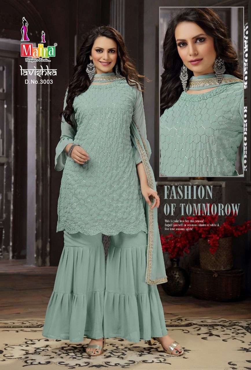 LAVISHKA VOL-3 BY MAIRA 3001 TO 3006 SERIES BEAUTIFUL SHARARA SUITS COLORFUL STYLISH FANCY CASUAL WEAR & ETHNIC WEAR HEAVY BLOOMING GEORGETTE DRESSES AT WHOLESALE PRICE