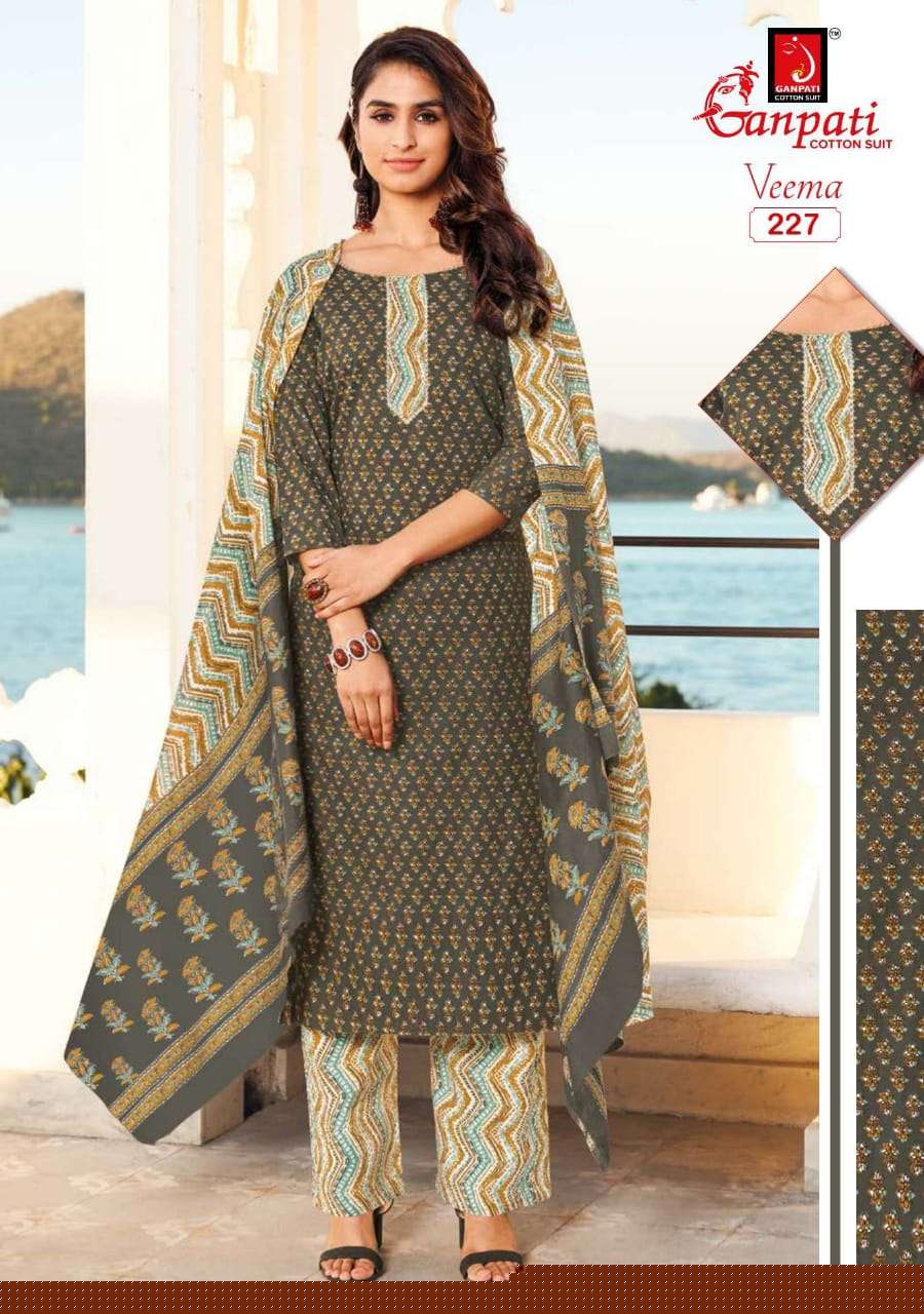 VEEMA BY GANPATI COTTON SUIT 216 TO 230 SERIES BEAUTIFUL STYLISH SUITS FANCY COLORFUL CASUAL WEAR & ETHNIC WEAR & READY TO WEAR PURE COTTON DRESSES AT WHOLESALE PRICE