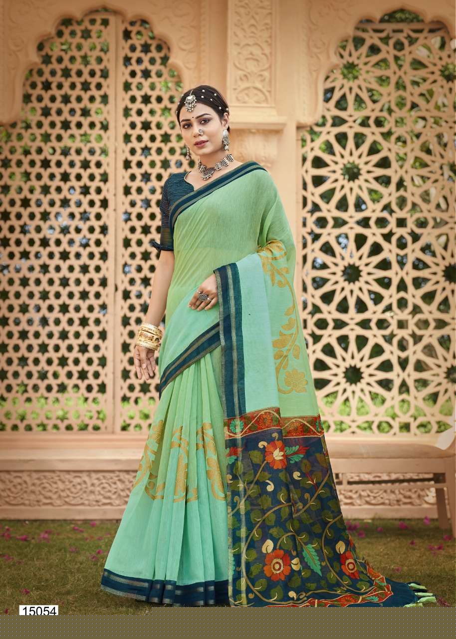 KANYASHI BY TRIVENI 15051 TO 15058 SERIES INDIAN TRADITIONAL WEAR COLLECTION BEAUTIFUL STYLISH FANCY COLORFUL PARTY WEAR & OCCASIONAL WEAR COTTON PRINT SAREES AT WHOLESALE PRICE