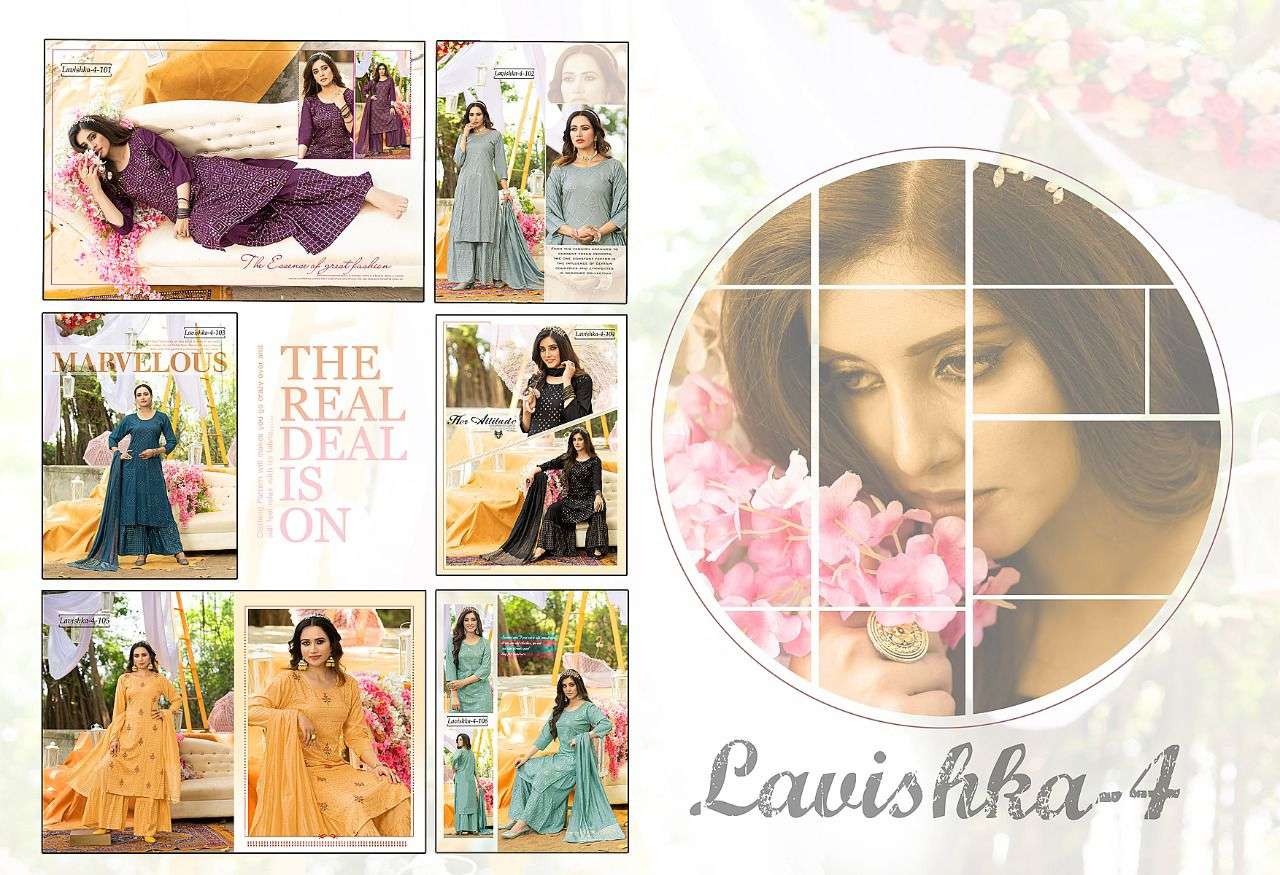 LAVISHKA VOL-4 BY MAIRA 101 TO 106 SERIES BEAUTIFUL SHARARA SUITS COLORFUL STYLISH FANCY CASUAL WEAR & ETHNIC WEAR HEAVY RAYON DRESSES AT WHOLESALE PRICE