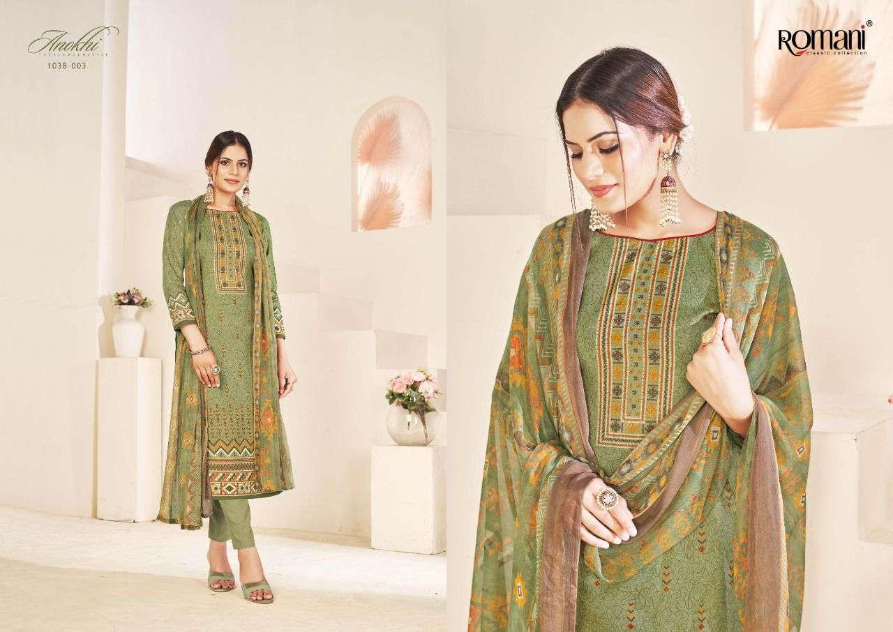 ANOKHI VOL-2 BY ROMANI 1038-001 TO 1038-010 SERIES BEAUTIFUL STYLISH SUITS FANCY COLORFUL CASUAL WEAR & ETHNIC WEAR & READY TO WEAR SOFT COTTON PRINTED DRESSES AT WHOLESALE PRICE