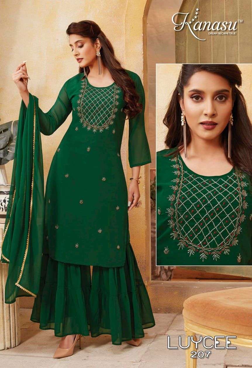 LUYCEE BY KANASU 2001 TO 2008 SERIES BEAUTIFUL SHARARA SUITS COLORFUL STYLISH FANCY CASUAL WEAR & ETHNIC WEAR GEORGETTE DRESSES AT WHOLESALE PRICE