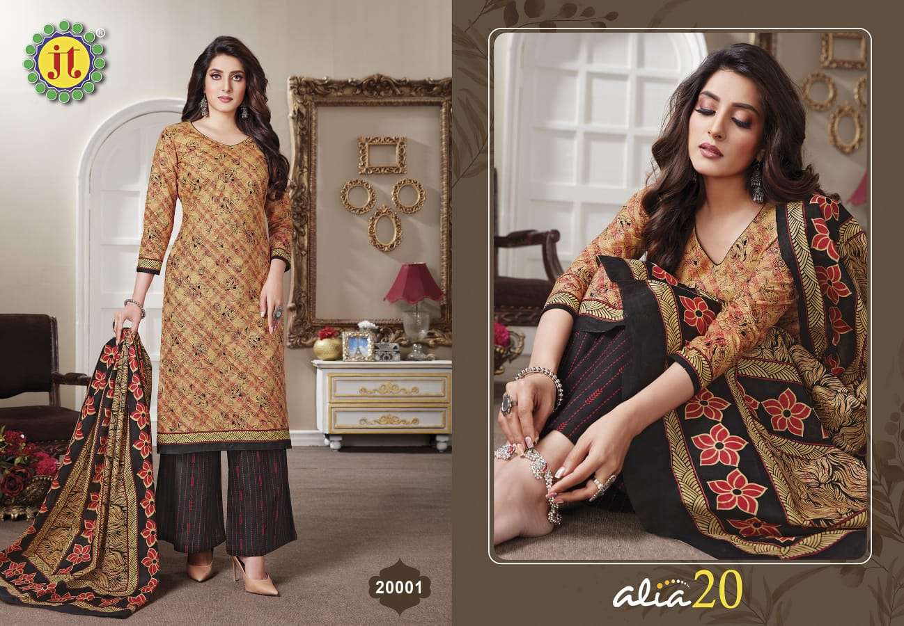 ALIA VOL-20 BY JT 20001 TO 20015 SERIES BEAUTIFUL STYLISH SUITS FANCY COLORFUL CASUAL WEAR & ETHNIC WEAR & READY TO WEAR COTTON PRINTED DRESSES AT WHOLESALE PRICE
