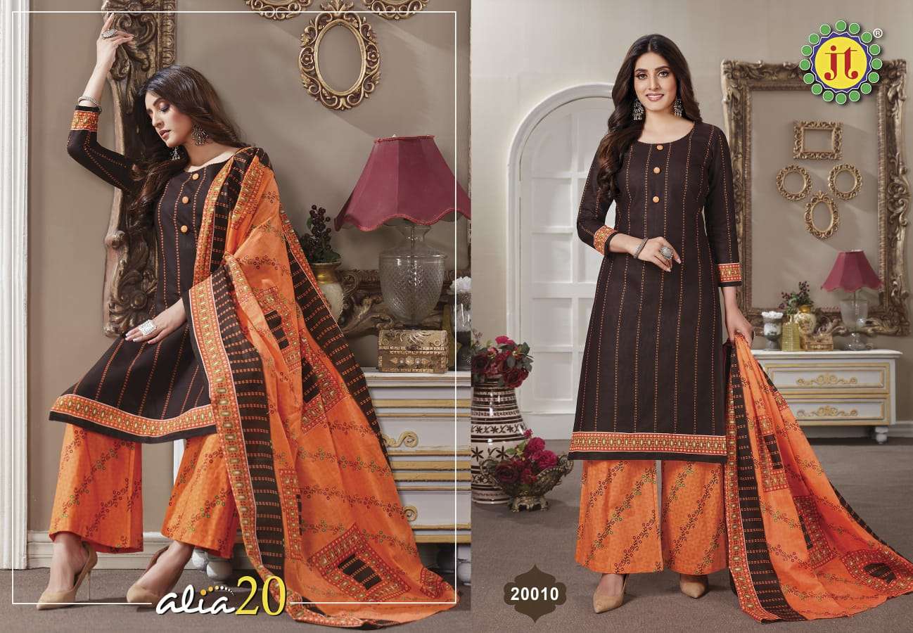 ALIA VOL-20 BY JT 20001 TO 20015 SERIES BEAUTIFUL STYLISH SUITS FANCY COLORFUL CASUAL WEAR & ETHNIC WEAR & READY TO WEAR COTTON PRINTED DRESSES AT WHOLESALE PRICE
