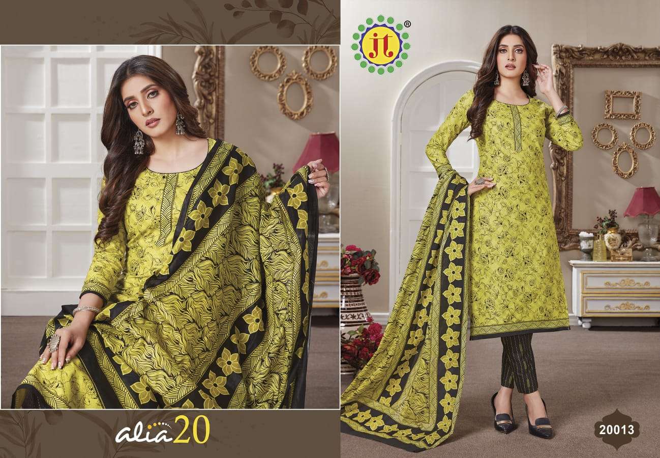 ALIA VOL-20 BY JT 20001 TO 20015 SERIES BEAUTIFUL STYLISH SUITS FANCY COLORFUL CASUAL WEAR & ETHNIC WEAR & READY TO WEAR COTTON PRINTED DRESSES AT WHOLESALE PRICE