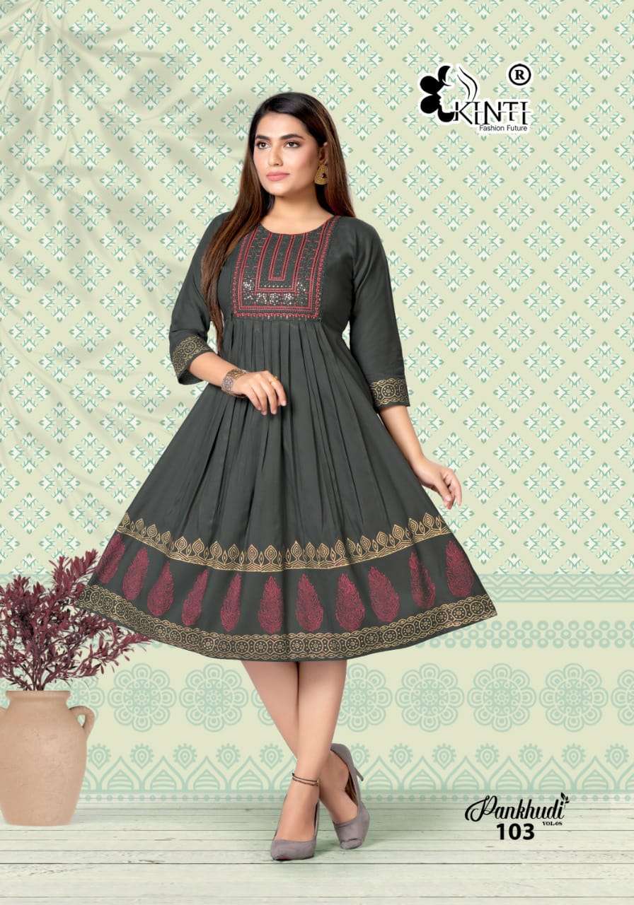 PANKHUDI VOL-8 BY KINTI 101 TO 108 SERIES DESIGNER STYLISH FANCY COLORFUL BEAUTIFUL PARTY WEAR & ETHNIC WEAR COLLECTION RAYON EMBROIDERY KURTIS AT WHOLESALE PRICE