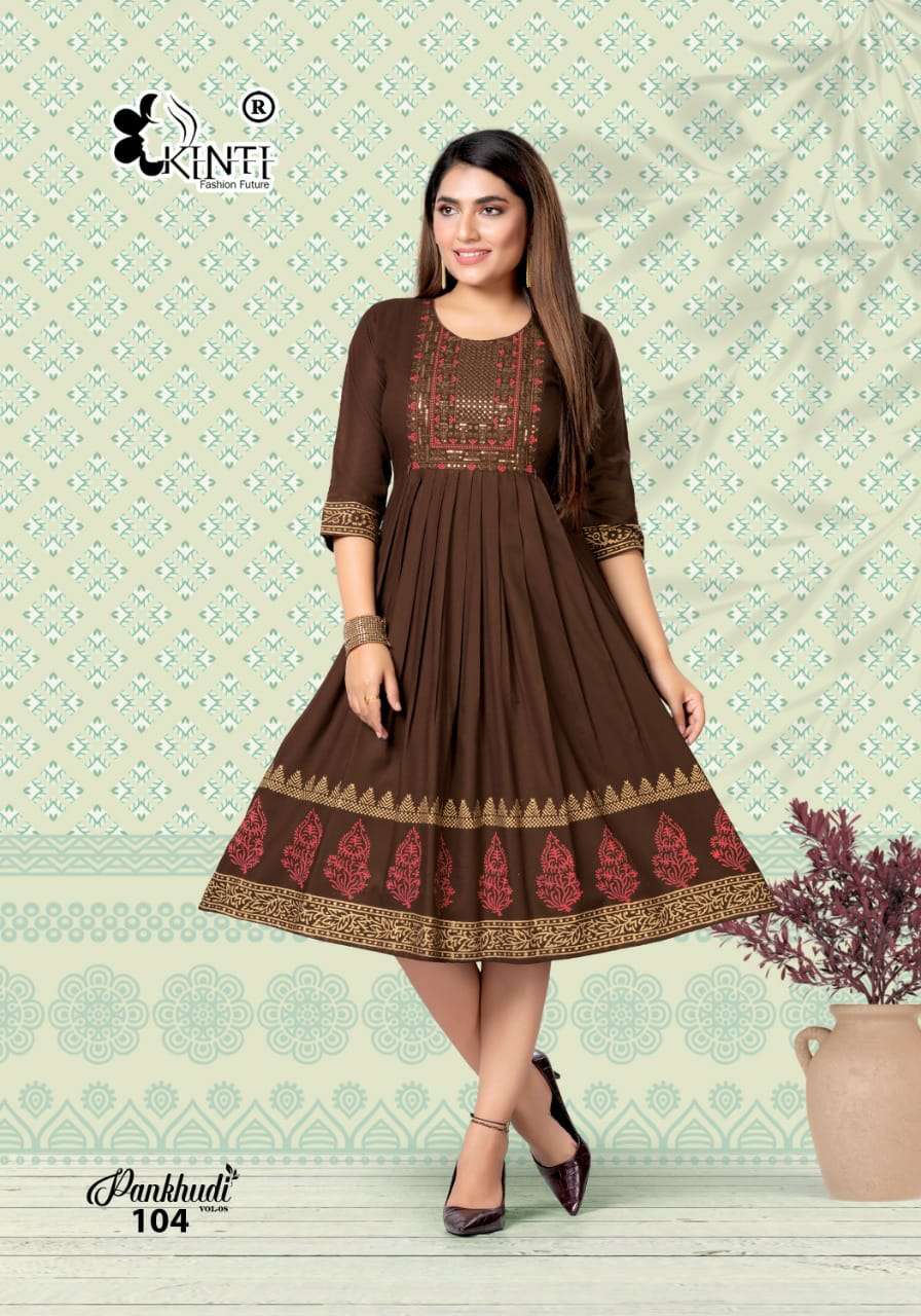 PANKHUDI VOL-8 BY KINTI 101 TO 108 SERIES DESIGNER STYLISH FANCY COLORFUL BEAUTIFUL PARTY WEAR & ETHNIC WEAR COLLECTION RAYON EMBROIDERY KURTIS AT WHOLESALE PRICE