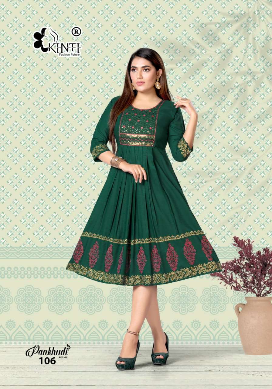 PANKHUDI VOL-8 BY KINTI 101 TO 108 SERIES DESIGNER STYLISH FANCY COLORFUL BEAUTIFUL PARTY WEAR & ETHNIC WEAR COLLECTION RAYON EMBROIDERY KURTIS AT WHOLESALE PRICE
