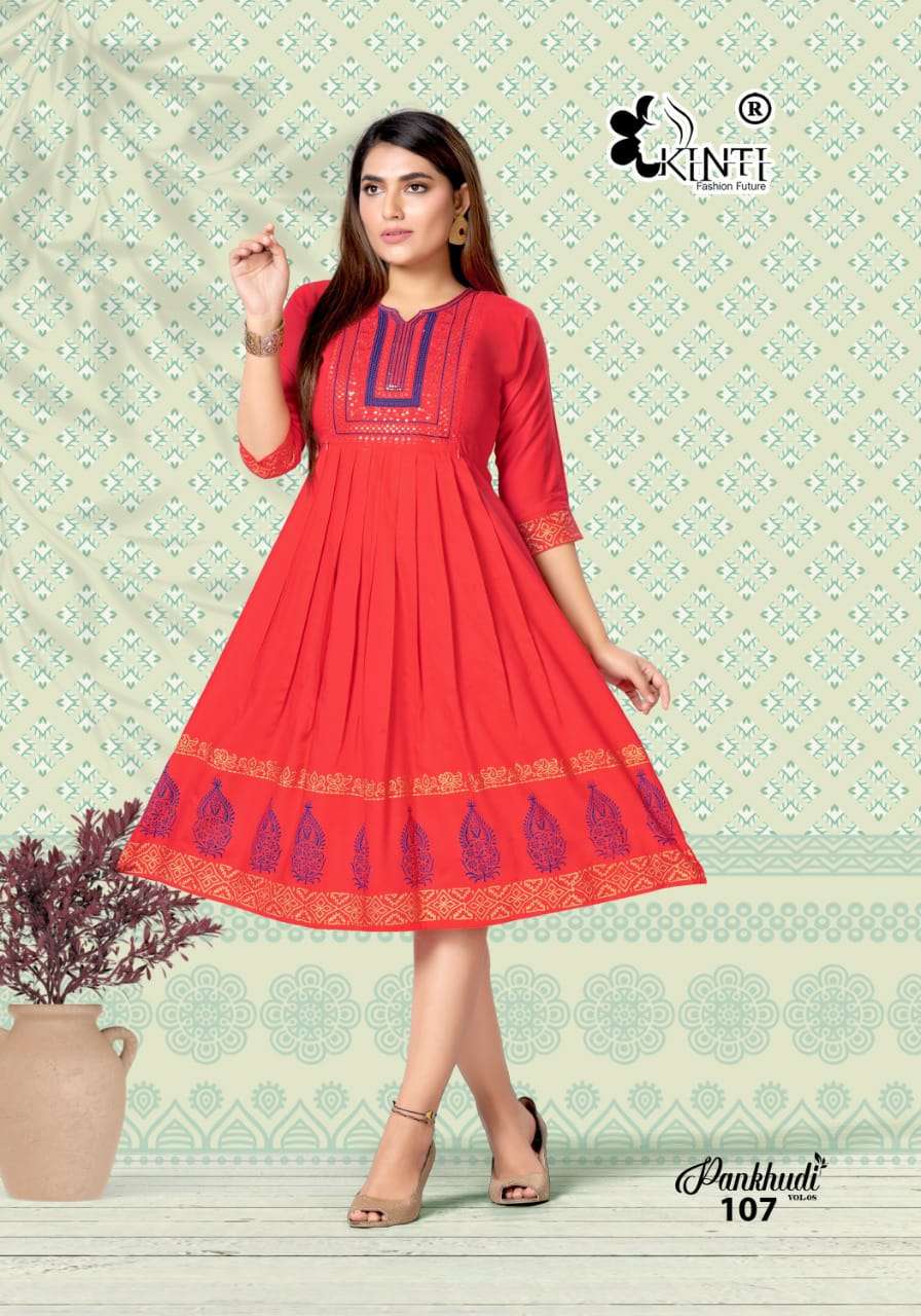 PANKHUDI VOL-8 BY KINTI 101 TO 108 SERIES DESIGNER STYLISH FANCY COLORFUL BEAUTIFUL PARTY WEAR & ETHNIC WEAR COLLECTION RAYON EMBROIDERY KURTIS AT WHOLESALE PRICE
