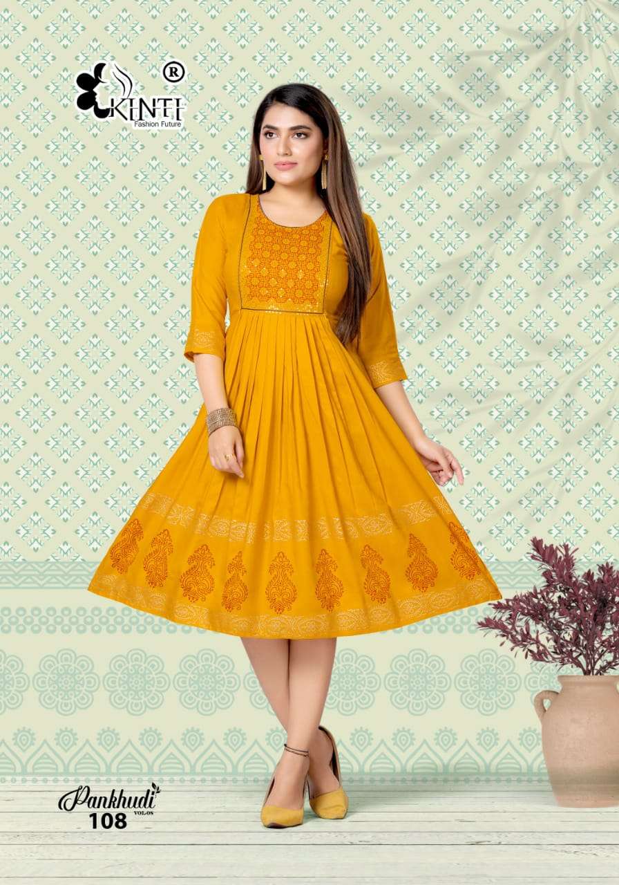PANKHUDI VOL-8 BY KINTI 101 TO 108 SERIES DESIGNER STYLISH FANCY COLORFUL BEAUTIFUL PARTY WEAR & ETHNIC WEAR COLLECTION RAYON EMBROIDERY KURTIS AT WHOLESALE PRICE