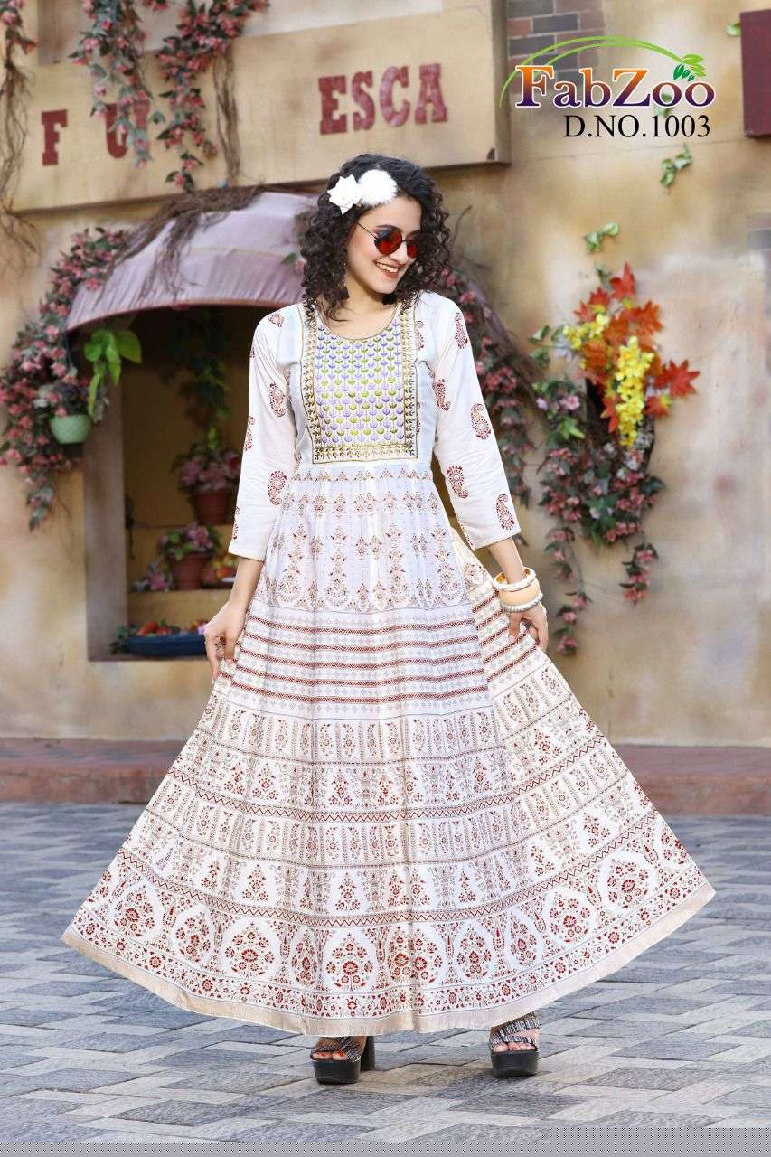 MANGO BY FAB ZOO 1001 TO 1006 SERIES BEAUTIFUL STYLISH FANCY COLORFUL CASUAL WEAR & ETHNIC WEAR RAYON GOLD PRINT GOWNS AT WHOLESALE PRICE