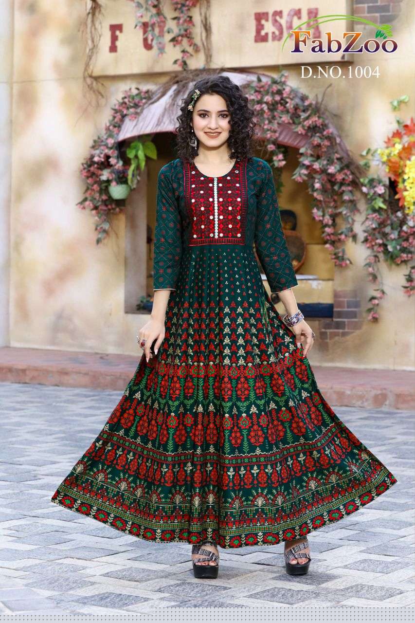 MANGO BY FAB ZOO 1001 TO 1006 SERIES BEAUTIFUL STYLISH FANCY COLORFUL CASUAL WEAR & ETHNIC WEAR RAYON GOLD PRINT GOWNS AT WHOLESALE PRICE