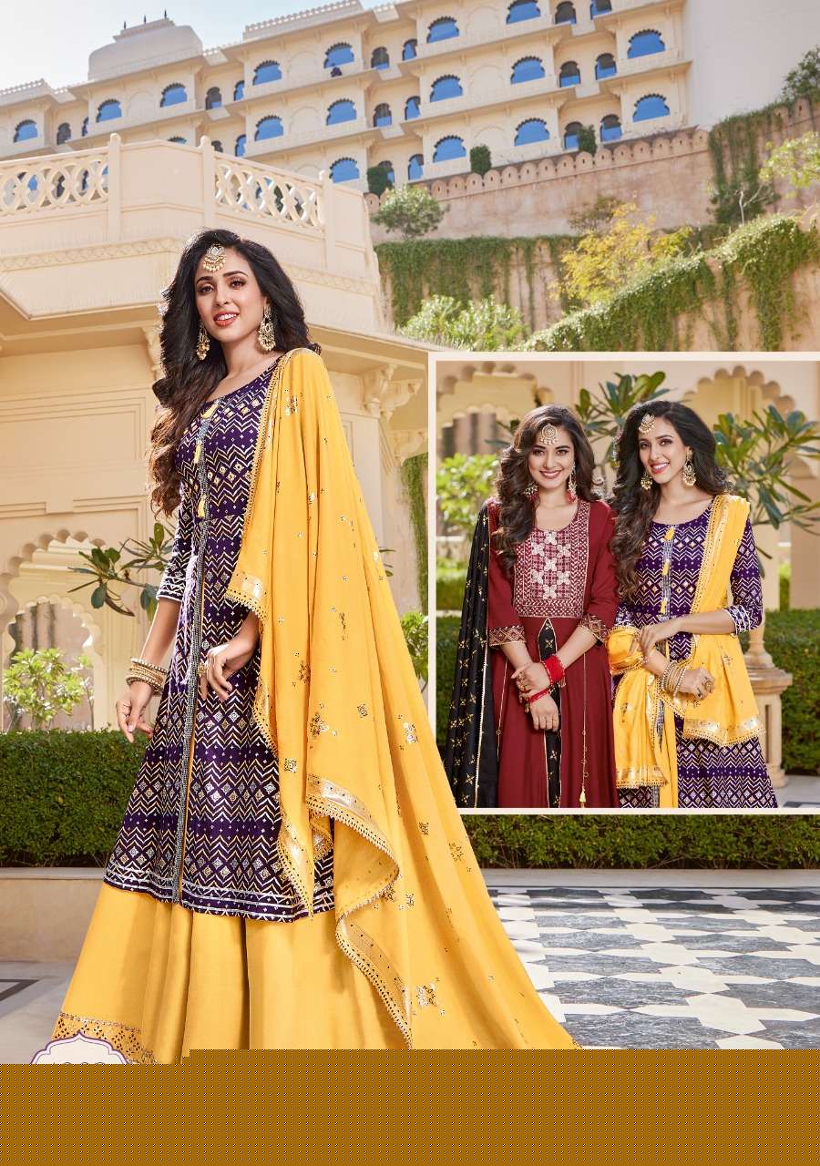 TANISHQ BY KAJAL STYLE 1001 TO 1008 SERIES BEAUTIFUL STYLISH FANCY COLORFUL CASUAL WEAR & ETHNIC WEAR HEAVY RAYON EMBROIDERED GOWNS WITH DUPATTA AT WHOLESALE PRICE