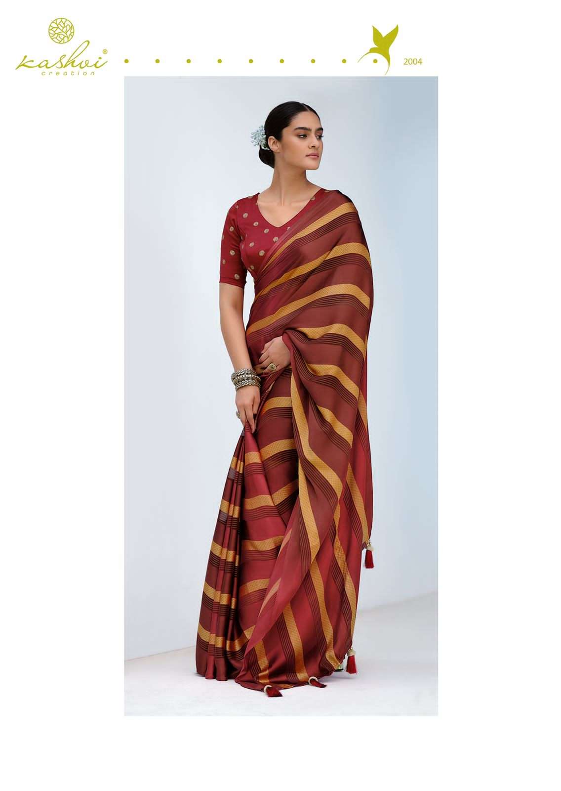 MUKTA BY KASHVI CREATION 2001 TO 2010 SERIES INDIAN TRADITIONAL WEAR COLLECTION BEAUTIFUL STYLISH FANCY COLORFUL PARTY WEAR & OCCASIONAL WEAR VISCOSE CREPE SAREES AT WHOLESALE PRICE